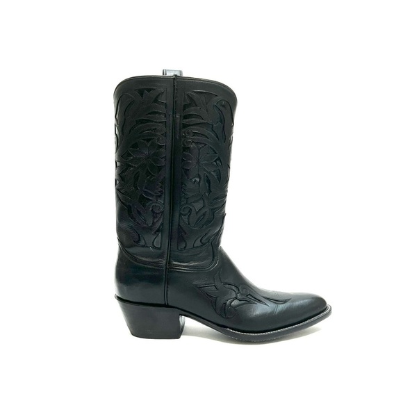 ROCKETBUSTER | Vintage 1990s black leather custom handmade floral cowboy boots - Picture 2 of 9